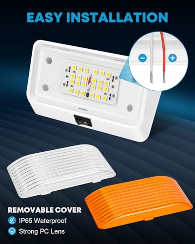 Image of Kohree LED RV Exterior Porch Utility 320 Lumen Light with Switch 12V Replacment Light for RVs, Trailers, Campers, 5th Wheels., White Base, Included Clear and Amber Lenses Removable