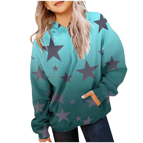 Girls Hoodies Cute Star Pattern Hoodies for Teen Girls Oversized Long Sleeve Fall Hooded Sweatshirt with Pockets
