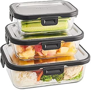 SILBERTHAL Szklane pojemniki na posiłki z pokrywką ze stali nierdzewnej - szczelne - 370, 640, 1040 ml, zestaw na lunch Box