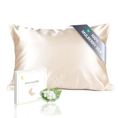 townssilk Federa seta cuscino,100% naturale seta di gelso 19momme,doppia faccia,benefica per capelli e pelle,ipoallergenica,cerniera nascosta,1 pz,50x75cm,Tortora