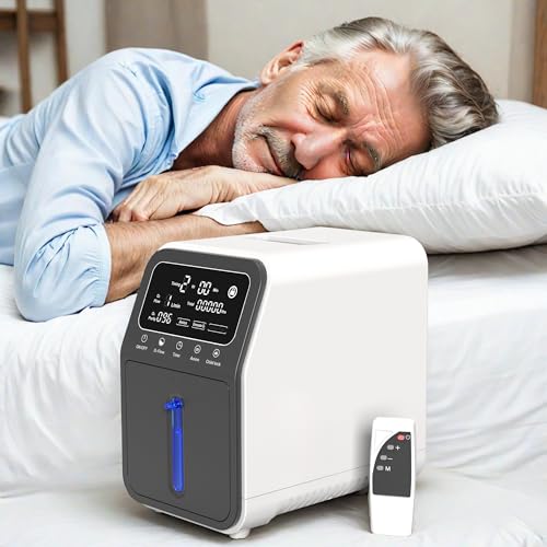 Sauerstoffgerät für Zuhause Tragbarer, Sauerstoffkonzentrator 1-9L/m93%~35% Einstellbar, 2 in1 Sauerstoffverneblung, 24H kontinuierliche Sauerstoffversorgung, PSA-Technologie, Fernbedienung