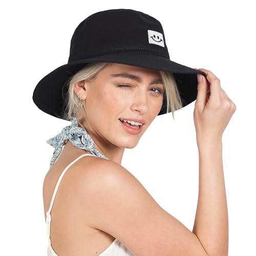 SEFIRST 2 Stück Fischerhüte Bucket Hat, Sonnenhut Baumwolle Bucket Hut Fischerhut Anglerhut für Damen Herren, UV-Schutz Faltbar Sommermütze Freizeithut Herbst Wandern Camping Reisen (Schwarz, Weiß) – Bild 5
