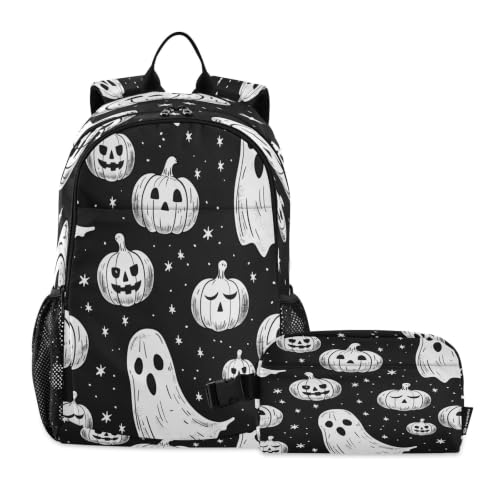 Sac à dos étudiants citrouilles blanches motif original avec sac repas isotherme imperméable