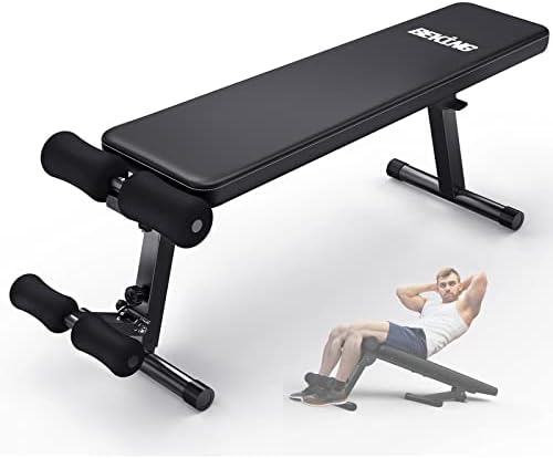 BEKING Flat Weight Bench, 2-In-1 Workout Bench Adjustable Exercise Bench for Strength Training,Foldable Utility Decline Bench Press for Home Gym Fitness