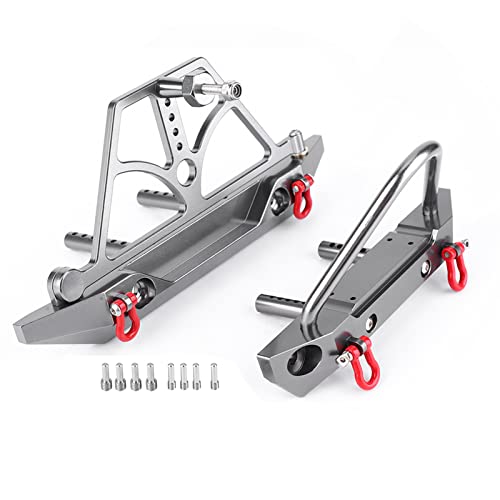 Front and Rear Bumpers, High Simulation CNC Metal Bumper Set RC Vehicle Mounts RC Car Front Rear Bumper with Spare Tire Carrier fit for Axial SCX10 SCX10 II