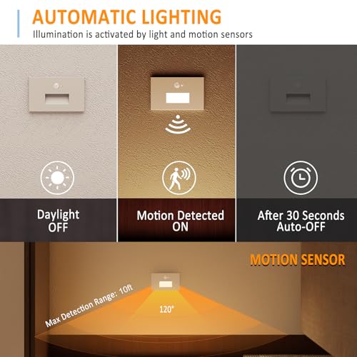 Image of 4 Pack 3CCT 120V Motion Sensor Step Lights with Dimmer Switch, White | Hardwired LED Stair Lights Indoor Outdoor, 5%-100% Dimmable, 3000K /4000K /6000K, 5W 500LM, IP65 Waterproof, Aluminum, ETL