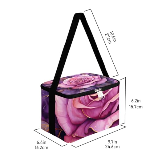 GzLeyigou Lunch Bags for Women Men 9 Cans,Beautiful Rose Hot & Cold Food Delivery Bag Insulated Grocery Bag Insulated Lunch Box Flower Cooler Bag for Office Work Picnic Beach