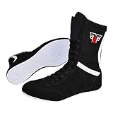 Innensohle: leichtdämpfend FOX-FIGHT Boxstiefel aus Echtem Leder Professionelle Hochwertige Qualität Boxen Boxing Schuhe Boxschuhe Box Hog Boots (Schwarz, 40)