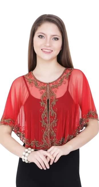 AFashion Women's Net with Bead Embroidery Short Sleeves Poncho-picture-23