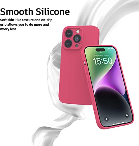 Image of Elzzi Microfiber Square Candy Case Compatible for iPhone 14 PRO MAX, Shockproof Slim Back Cover Liquid Silicone Case -Forest Green (Hibiscus)