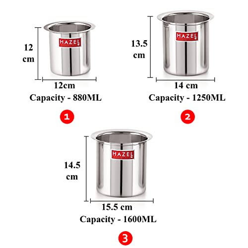 Image of HAZEL Steel Milk Pot Set of 3 | 0.9 litres to 1.5 litres Stainless Steel Milk Boiler Container | Milk Boiling Vessel Gunj for Kitchen, 3 Pc Set