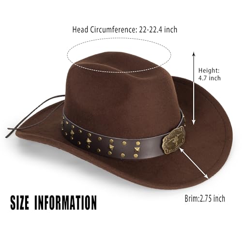 Image of Women-Classic-Western-Cowboy-Shapeable-Hat - Men-Roll-Up-Wide-Brim-Felt-Fedora-Hats-Cowgirl-Hat with Belt Buckle(M-L)