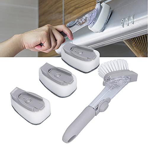 Image of Topyond Soap Dispensing Dish Brush with Handle, Dish Scrubber with 4 Replaceable Heads, Kitchen Sink Brush, Durability Cleaning Tool for Dishes, Pots, and Kitchen Use