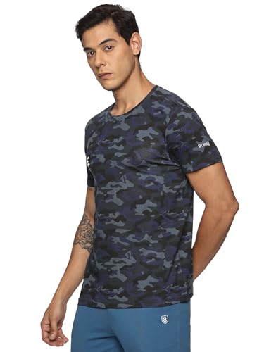 Image of DOMIN8 Men's Regular Fit T-Shirt (DOM8-AW-M-TS-21-BE-M Blue Printed Camouflage