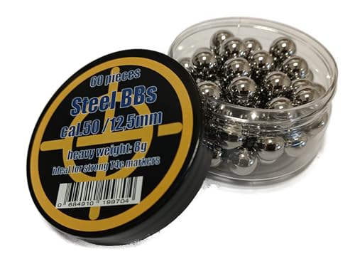 60 bolas de acero BBS CAL.50 de acero cromado de 12,5 mm, ideales para HDR50, HDP50 y otros marcadores T4e fuertes Cal. 50