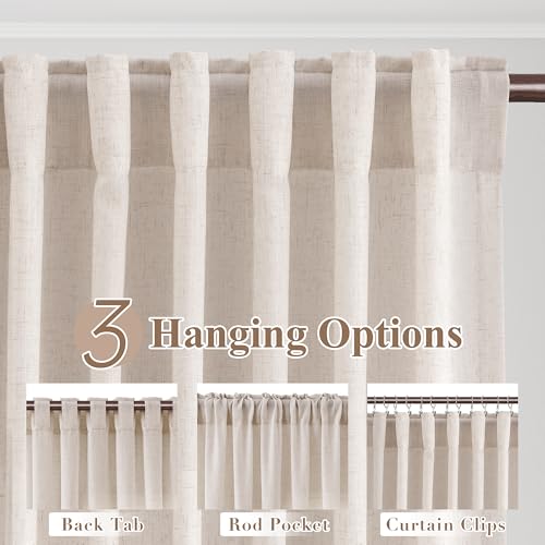 Image of Joywell Extra Long Linen Curtains 112 Inches for Living Room Cream Beige