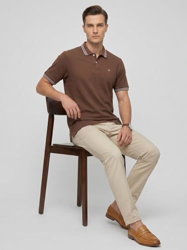 Image of Raymond Men Modern Fit Solid Pattern Pure Cotton Polo Neck Half Sleeve Casual T-Shirt