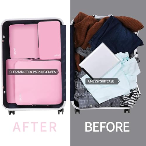 Image of BAGAIL 4 Set /6 Set /8 Set Compression Packing Cubes Travel Accessories Expandable Packing Organizers (Cloth Pattern, 4-Pink)