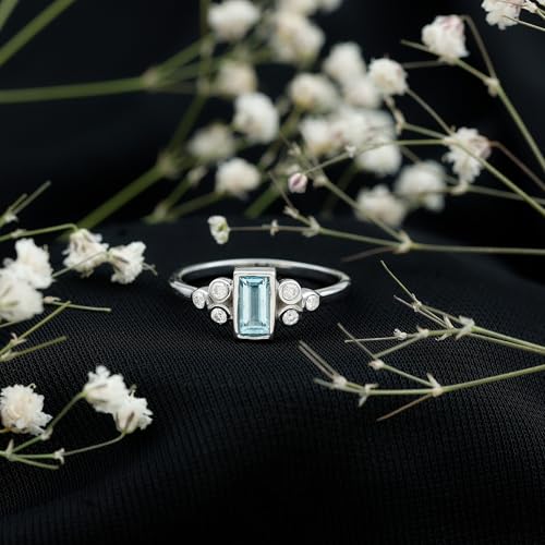 Certified Aquamarine Moissanite Promise Ring in Silver, AAA Quality, Natural Aquamarine Proposal Ring - Ready To Gift2