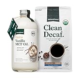 Natural Force Organic Ground Clean Decaf Coffee + Creamy Vanilla MCT Oil Bundle – Flavored MCT Creamer & Mold & Mycotoxin Free Coffee – Non-GMO, Keto, Paleo, and Vegan-10 Oz Bag and 16 Oz Glass Bottle