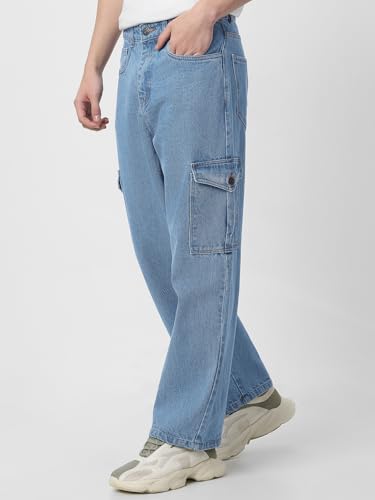 Image of Neostreak Men's Loose Baggy Fit Washed Cargo Jeans with 6 Pockets Non-Stretchable