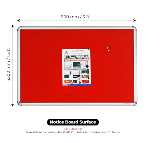 Image of ALKOSIGN Astra Felt Notice Board -RED (1.5 x 3 Feet) |Bulletin Board, Pin-up Board, Display Board, Push pins Board, Announcement Board, Soft Message Board, for School, College, Office, Study Room etc