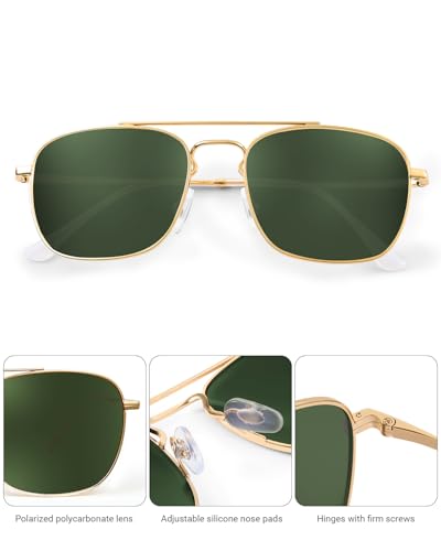 Image of JIM HALO Retro Square Aviator Sunglasses Premium Glass Lens Flat Metal Eyewear Men Women