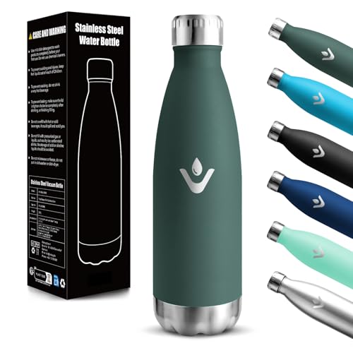 Motswedi Botella Termica 500ml, Doble Aislamiento, Botella Niños, Mantener 12H Caliente/24 Frío, Cantimplora Infantil, a Prueba de Fugas, Termo agua, para Hogar, Oficina, Verde Militar