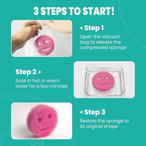 Image of Scrub Sponge Dish Scrubbers, Temperature Controlled Non-Scratch Sponges Pad | Smiley Odor Resistant Polymer Color Bulk Pads, Dishwash Safe Multi Functional for Kitchen, Bathroom, Tub, Household Cleaning