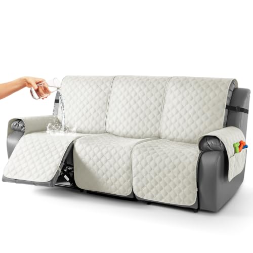 Image of TAOCOCO 100% Waterproof Recliner Covers With Leg Straps, Reversible Recliner Couch Cover For Reclining Chair, Washable Couch Protector For Pets Kids (3 Seater, Off White)