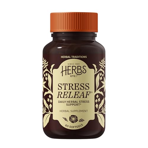 Herbs Etc. Stress ReLeaf Softgels - Herbal Supplement for Stress Support - Ashwagandha, Holy Basil & Passionflower - Soothing Relaxation Support - Gluten-Free & Organic - 60 Count (60 Servings)