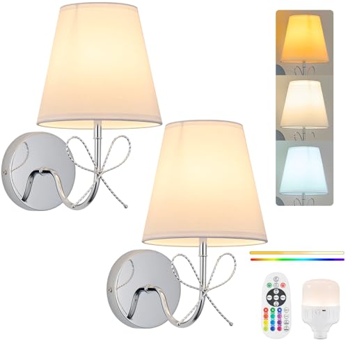 Image of PASSICA DECOR 2 Pack Rechargeable Battery Operated Wall Sconces Set of Two, Wireless Cordless Wall Lights with Remote Control, Dimmable LED Lights, 3 Modes & 12 RGB Colors for Bedroom, Hallway, Stairs