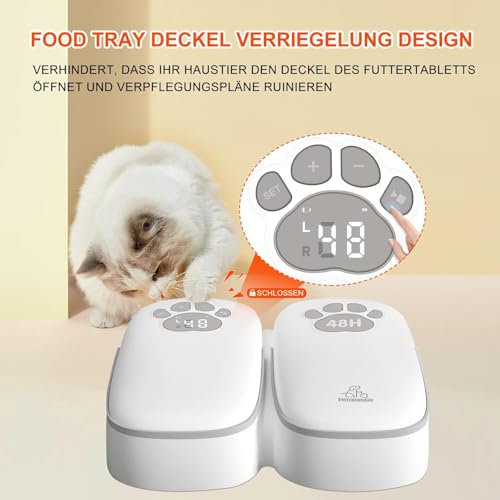 ZMAYPLUS Futterautomat für Katzen, Zwei-Mahlzeiten-Futterautomat für Hunde und Katzen, Display-gesteuerter 48-Stunden-Timer Futterautomat, automatische Fütterung mit Trocken- oder (Feeder F7)