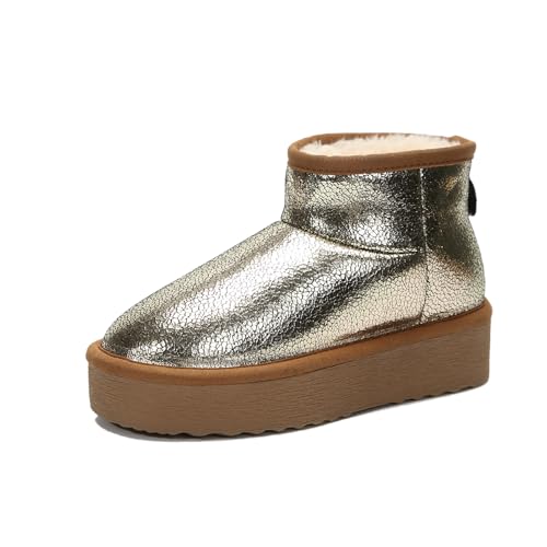 Platform Mini Boots for Women Genuine Suede Leather Anti-Slip Mini Platform Boots Lightweight Warm Snow Boots