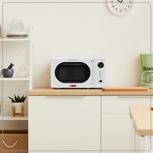 Nostalgia Retro Compact Countertop Microwave Oven - 0.7 Cu. Ft. - 700-Watts with LED Digital Display - Child Lock - Easy Clean Interior - White