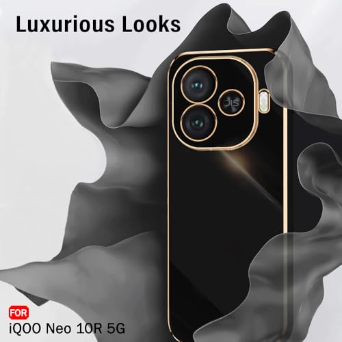 Image of TheGiftKart Luxurious Golden-Plated Back Cover Case Compatible with iQOO Neo 10R 5G | Raised Lips for Camera & Screen Protection | Shockproof Design | Stylish Back Cover for iQOO Neo 10R (TPU, Black)