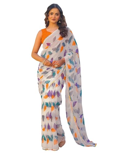 Image of SIRIL Women's Chiffon Printed Saree with Unstitched Blouse Piece