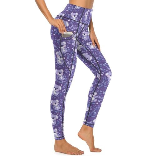 Pantalon de yoga avec poches imprimé koala violet stretch et galbant