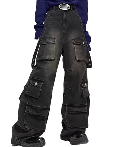 Multi-Pocket Jeans Retro High Street High Waist Jeans Casual Wide Pants Hip Hop Loose Straight Leg Jeans