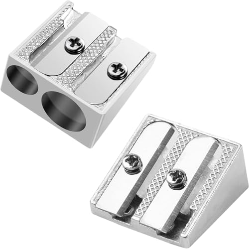 GZSYWZ 2PCS Metal Pencil Sharpeners with 2 Holes - Metal Handheld Pencil Sharpener for Students School Home Office Supply