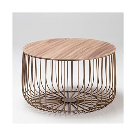 LPD Furniture Enzo Black or Gold Cage Coffee/Lamp Table - Removable Marble or Oak Finished Top(Large Oak) Cover