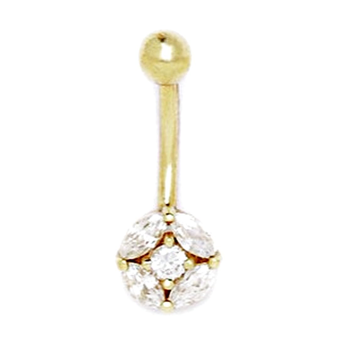 14 Karat Gelbgold Zirkonia künstlicher Diamant 14 Gauge Blumen-Körperschmuck Bauchnabelring Maße 23 x 9 mm Schmuck Geschenke für Frauen, Metall, zirkonia