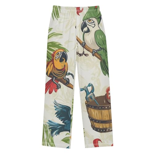 Pirate Parrot Birds Boys Long Pants Soft Trousers Elastic Waist Kids Lounge Bottoms with Pockets S-XL