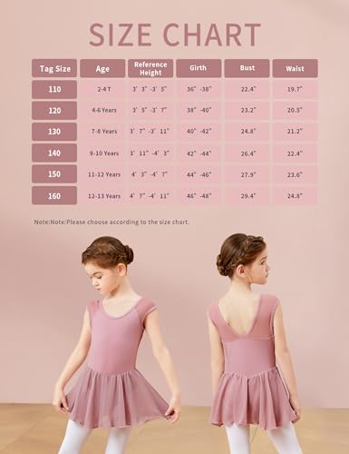DanceDaily Collant de balé rosa com saia para meninas (bebês/pequenas/meninas grandes), Manga cavada