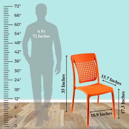 Image of ITALICA Spine Care Plastic Chair for Home, Office, Living Room /Matte Finish Plastic Outdoor Chair /Patio Chairs for Balcony | Suitable for Indoor & Outdoor (2109, Orange, Set of 1 Chair, VF)