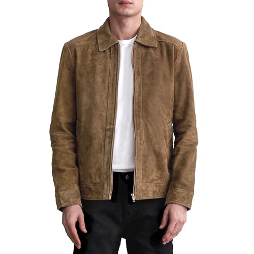 Men's Suede Shirt Zipper Jacket Full Zip Casual Vintage Jackets Suede Leather Jackets for Mens