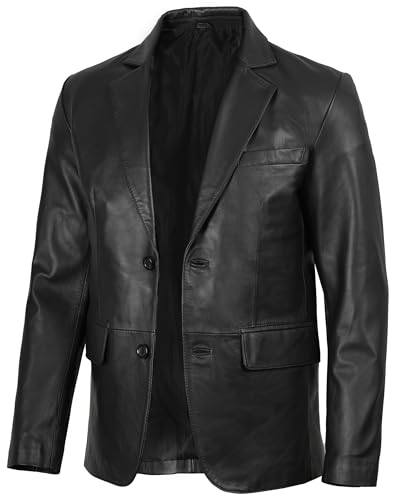 fjackets Men's Real Lambskin Leather Blazer Jacket – Stylish Leather Jackets Mens, Ideal for Business, Casual & Formal Events