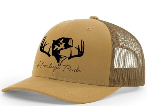Image of Heritage Pride Deer Hunting Fishing Duck Hunt Mens Embroidered Mesh Back Trucker Hat