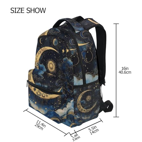Golden Moon Stars Clouds Boho Backpack Laptop Tablet Travel School Bookbag with Name Tag for Boys Girls3