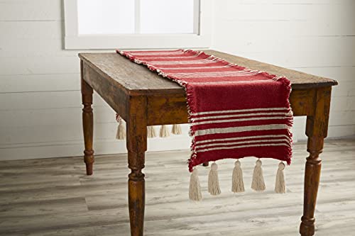 Chemin de table rouge rectangulaire Mud Pie décoration de table à rayures 18x90 - 3
